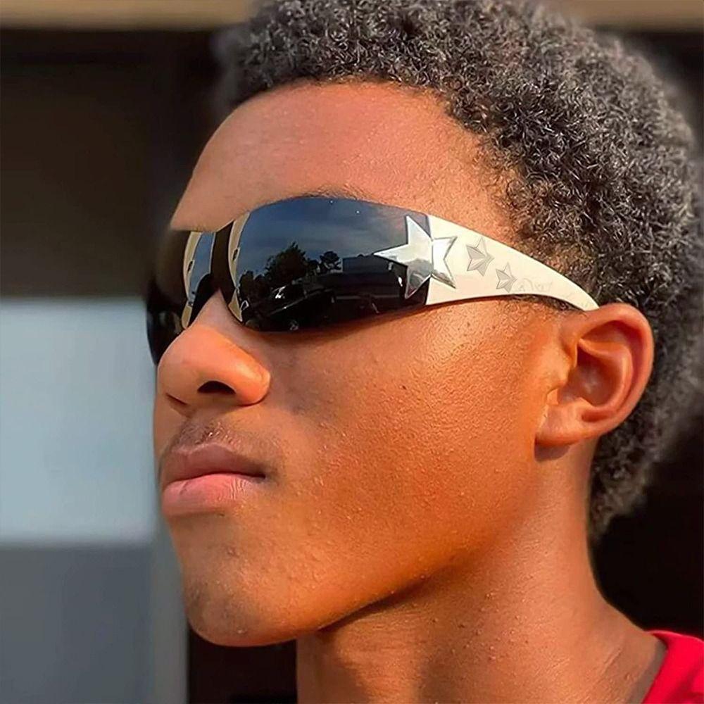 Солнцезащитные очки без оправы со звездами и футуристическими оттенками, крутые солнцезащитные очки Y2K для женщин