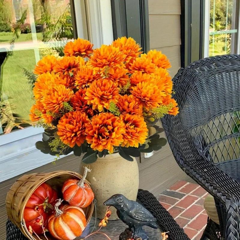 Artificial Marigold Chrysanthemum Flower Home Decor Simulation Floral Arrangement Fake Flower Decors for Room Table