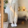 Женские весенне-осенние хлопковые марлевые брюки для пижамы с цветочным принтом - Свободные, дышащие, для дома/улицы