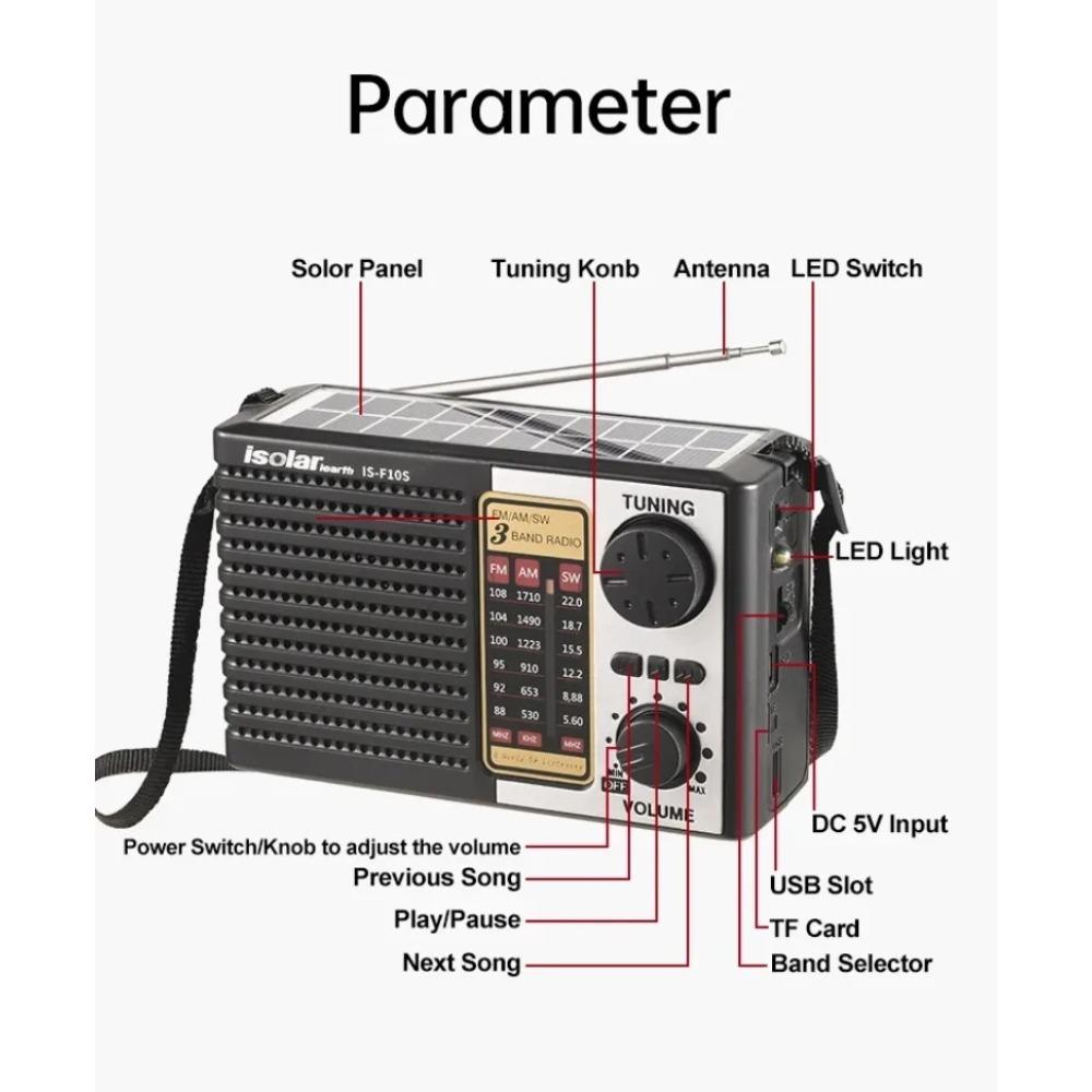 Многофункциональное радио на солнечной батарее AM FM SW, с поддержкой TF-карты, USB-накопителя, портативное радио с Bluetooth-динамиком