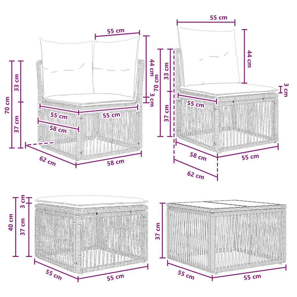 Garden Sofa Set 5 pcs Black Poly Rattan