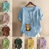 Women's Fashion Cute Cat Prined Short Sleeve T-shirt Loose Cotton Shirt Casual Loose Summer Blouse Tops Plus Size