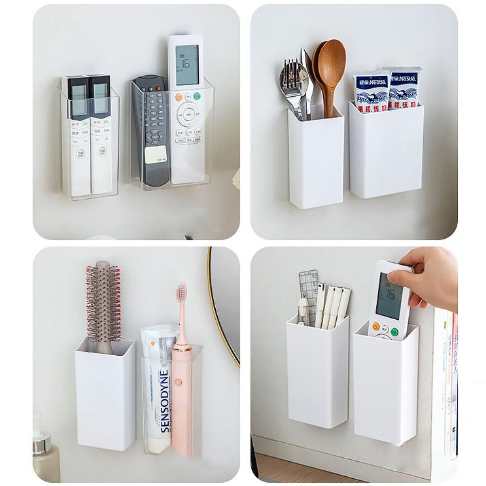 Adhesive Wall Organizer Wall Mounted Stationery Storage Box Multifunction Remote Control Holder