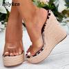 Eilyken PVC Transparent Peep Toe Leopard Grain Platform Wedges Slippers Sandals Women High Heels Female Shoes