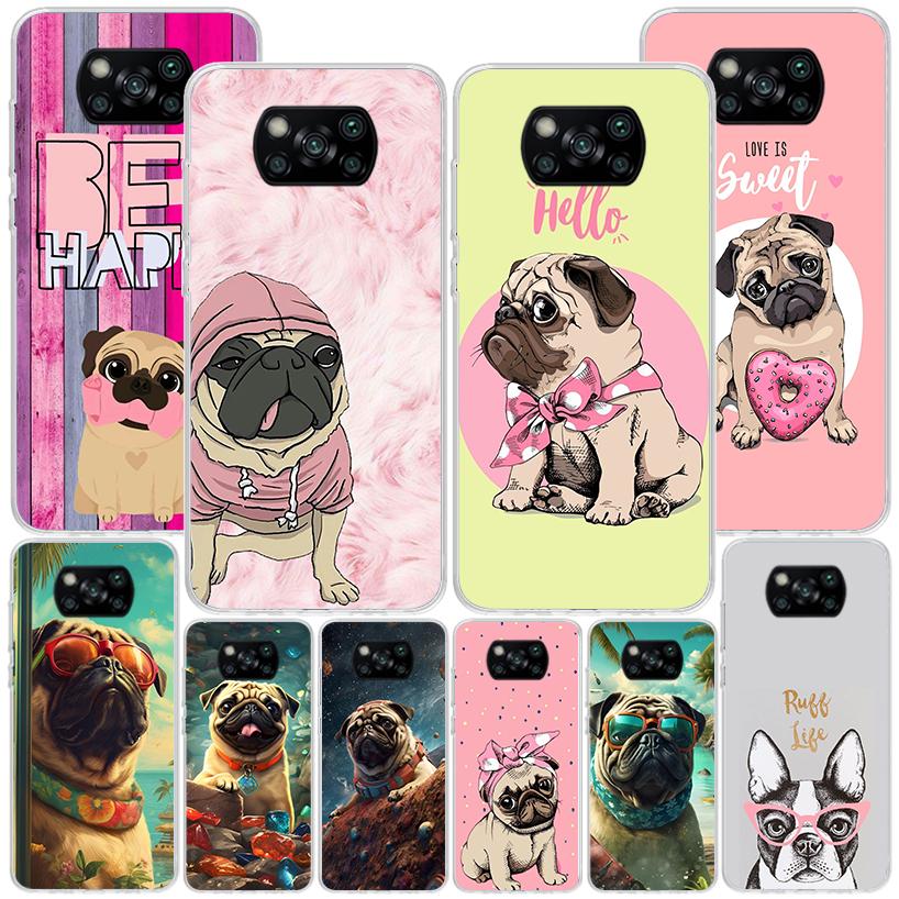 Love Pugs Cute Dog Phone Case For Xiaomi Poco X7 X6 X5 Pro F7 Ultra Redmi 15C 15 13C 13 12C 12 10 10A 10C 9 9A 9C 9T Cover Poco