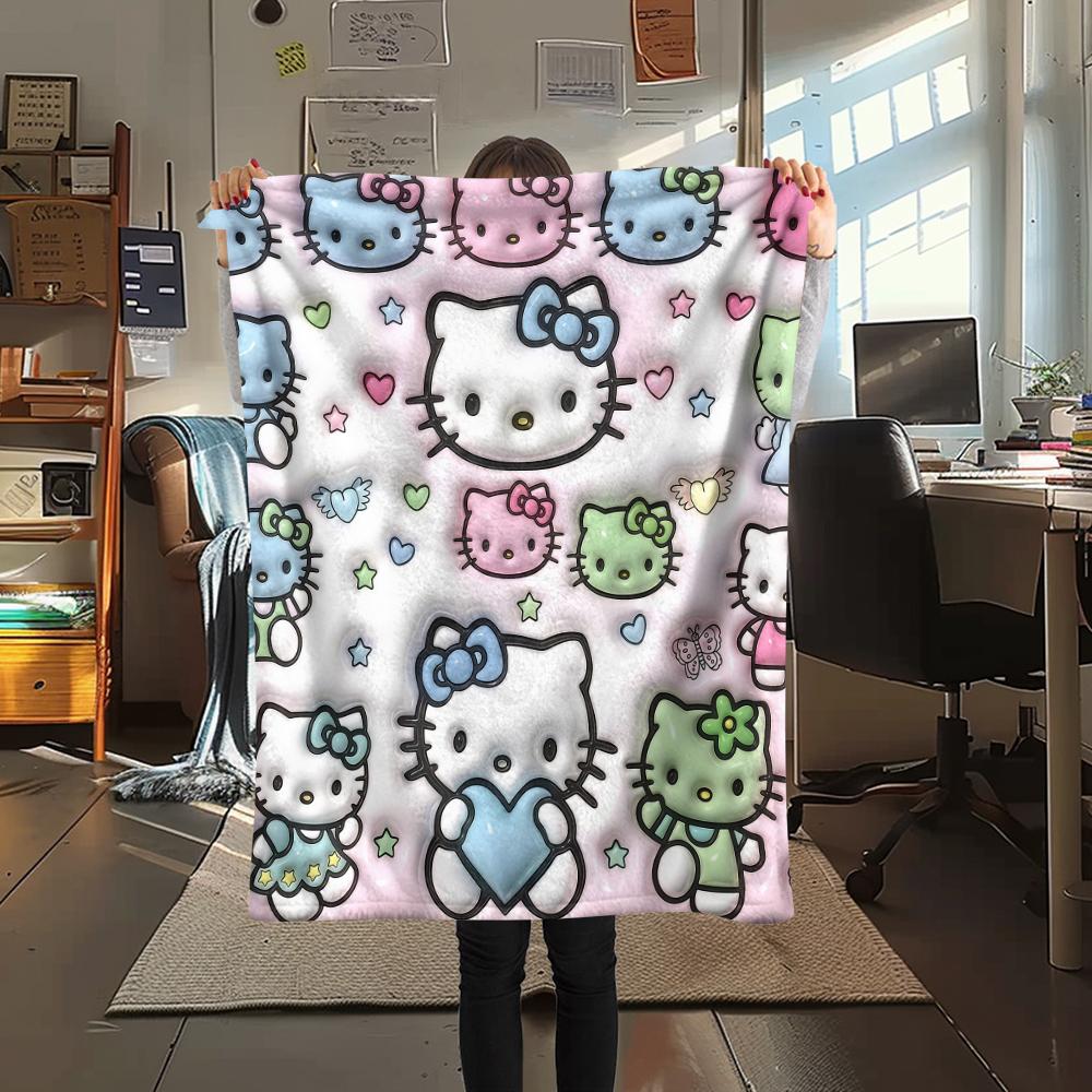 1 шт. Фланелевое одеяло с милым принтом Hello Kitty, Высокое качество, Для всех сезонов, Декор для дома, Тепло и уют, Идеально для рождественских подарков