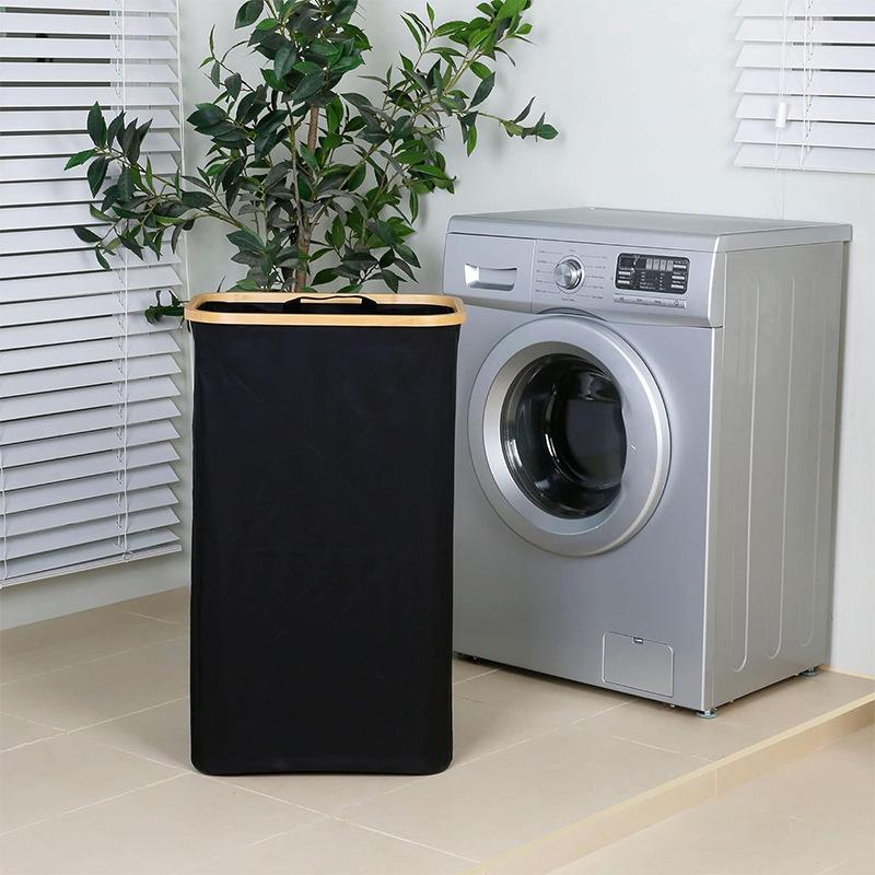 Foldable Bamboo Laundry Basket with Lid and Inner Bag for Bathroom/Bedroom