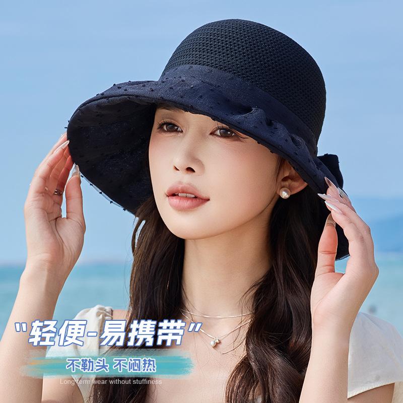 Summer hat female grass top hollow breathable bucket hat bow sun hat sun hat