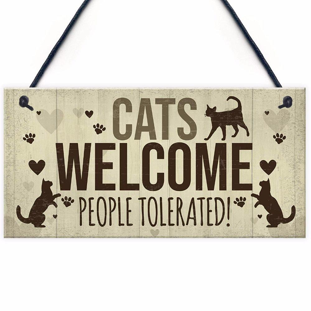 Cute Pet Cat Wooden Hanging Plaque Pendant Tag Vintage Hanger Board Sign Retro Wall Decor Pet Shop Cat House Decoration 20x10cm
