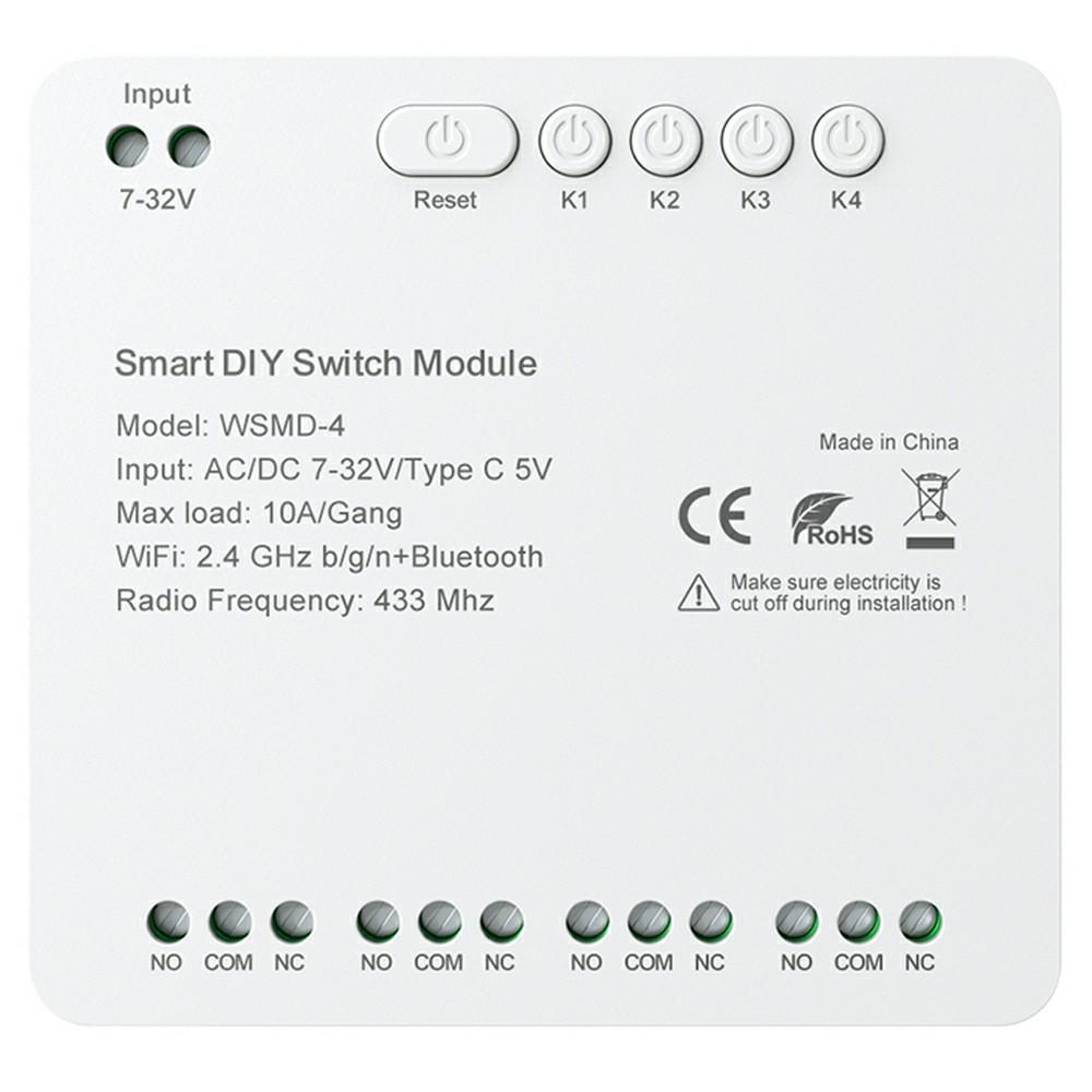 WSMD-4 Tuya Smart WiFi+RF 4-канальный релейный интеллектуальный модуль переключения Dly для дома/гаражных ворот