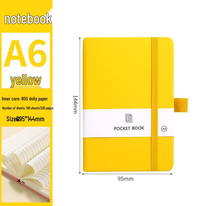 A6 Color Elastic Band Portable Notebook - Student Memo with Skin-Feel Leather Pocket Design