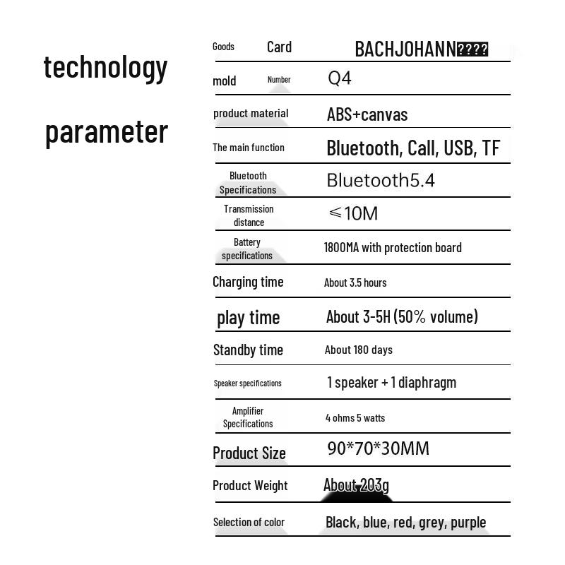 Bach Johann Q4 Portable Bluetooth Speaker