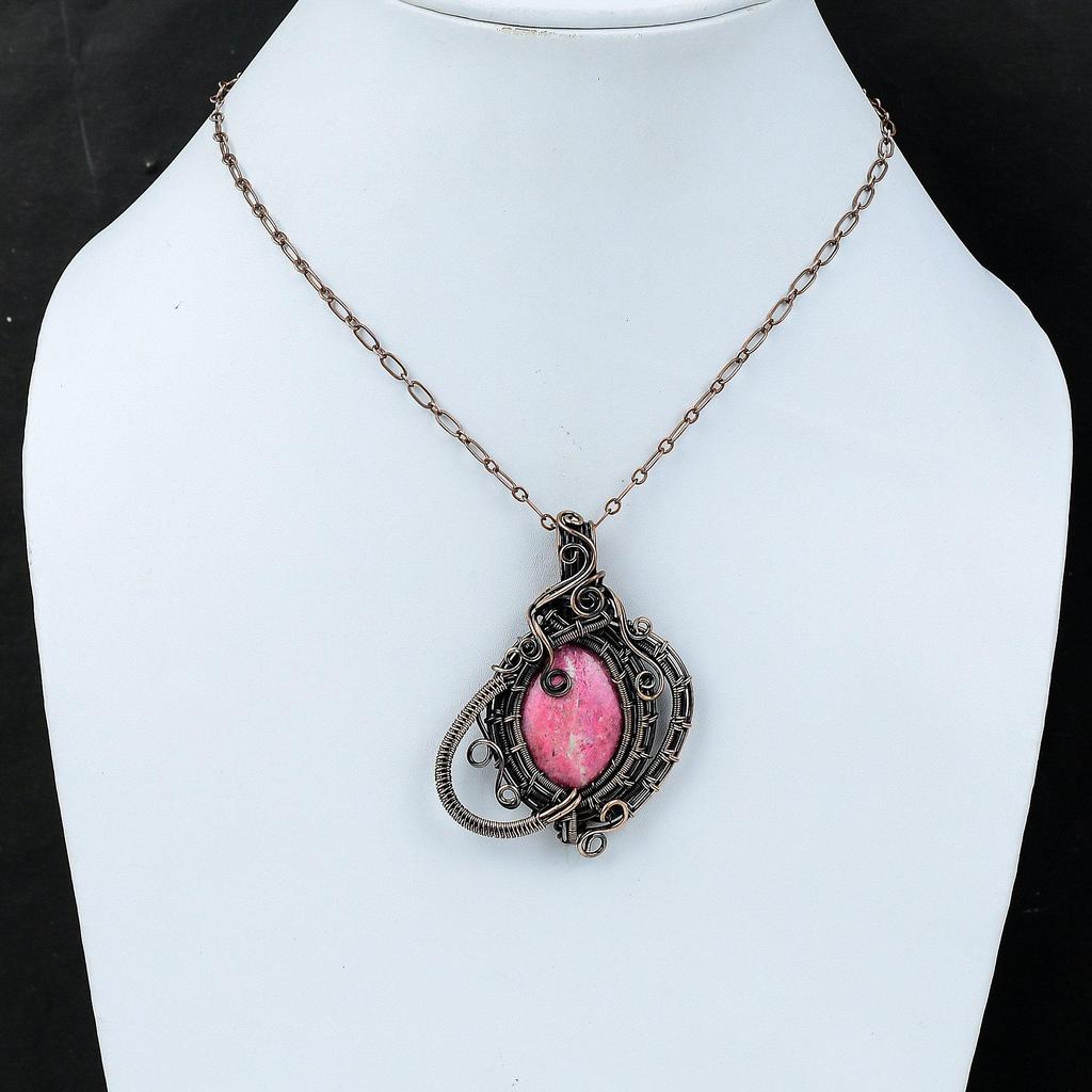 Thulite Pendant Copper Wire Wrapped Pendant Amazing Copper Jewelry Thulite Gemstone Jewelry Handmade Pendant Wire Wrap Jewelry Gift For Her