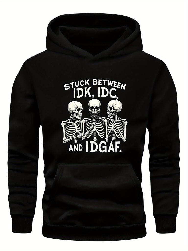 Plus Size Skeleton Graphic hoodie - "Stuck Between Idk and Idgaaf" Distressed Text