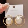 Real gold electroplated silver needle oval pearl earrings winter retro versatile stud earrings fashion high-end earrings women
