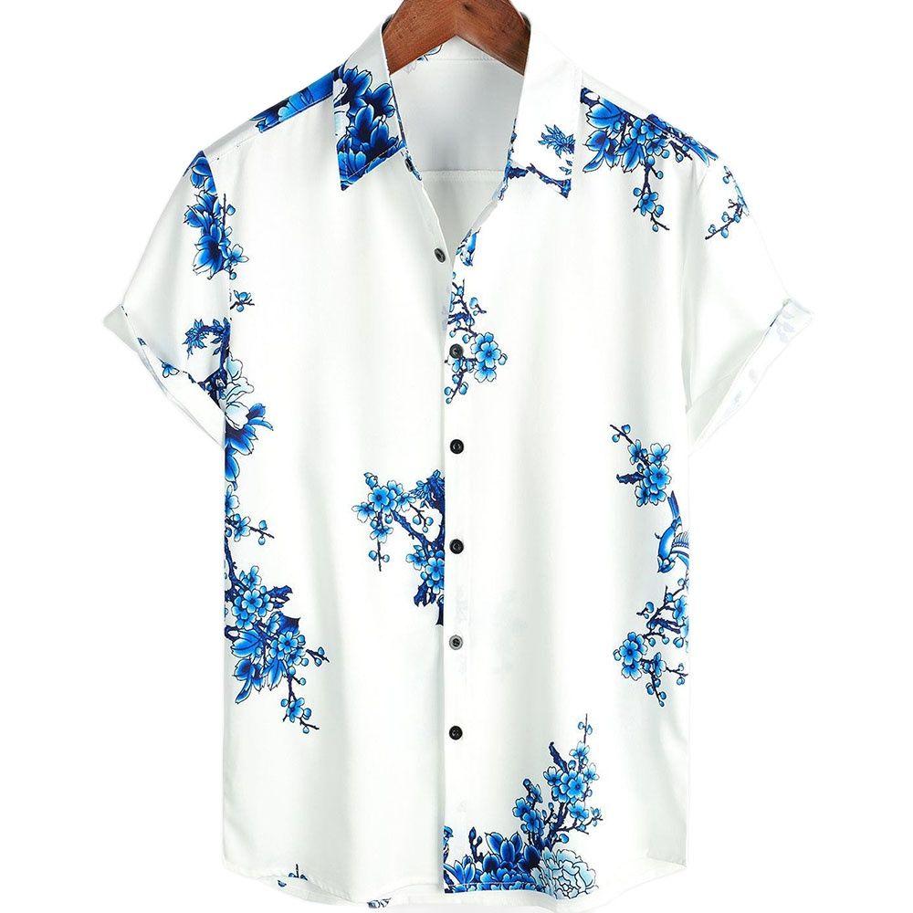 Summer Men's Floral Chinese Style Shirt Short Sleeve Hawaiian Shirts For Men Plus Size Quick Dry Tops Tee Shirt