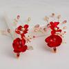 Red Flower Pearl Bride Duckbill Clips Festival Hairpins Chinese Hanfu Hair Clips Women Barrettes