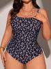2025 Floral Swimsuit Women One Piece Large Plus Size Strappy Swimwear Female Bathers Bathing Swimming Swim Suit Beachwear