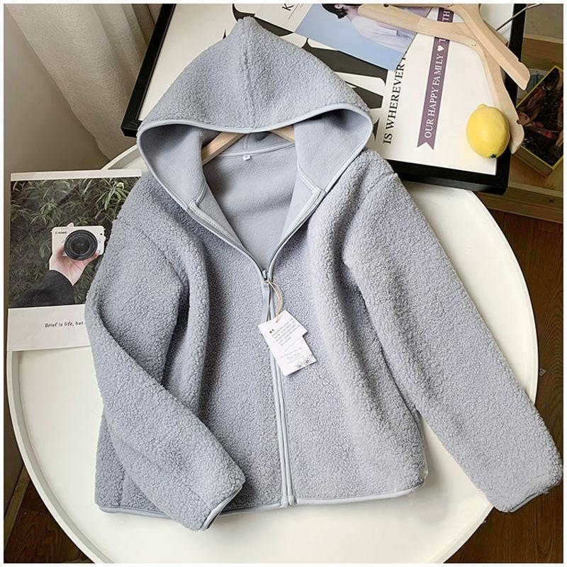 Autumn Winter Imitation Lamb Wool Coat Women Warm Polar Fleece Thicken Hooded Short Outerwear Woman Loose Cardigan Tops