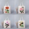 Tote Bag Travel  Eco Shopping Bag Flower Painting Print Foldable Handbag Purse Canvas Large Retro Women High Quality Art Fashion