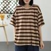 Футболка для женщин, летняя футболка большого размера из хлопка, мягкая свободная повседневная футболка в полоску, топ
