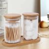 2Pcs Cotton Swab Holder with Bamboo Lid Tray 10 Oz Acrylic Qtip Holder Dispenser Jars for Bathroom Accessories Storage 2025