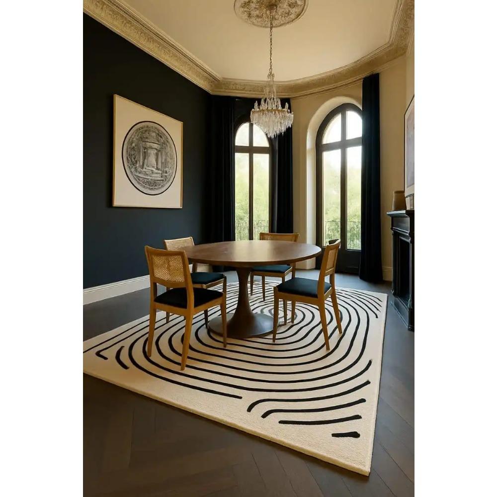 Ковер с абстрактным линейным рисунком – Скандинавский лабиринт, напольный коврик для декора дома – Черно-белый ковер, ковер для столовой