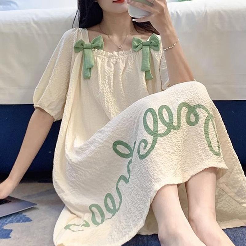 Пижамы для женщин летом милые тканые хлопковые пижамы в стиле принцессы с короткими рукавами для женщин летом тонкая весенне-осенняя домашняя одежда