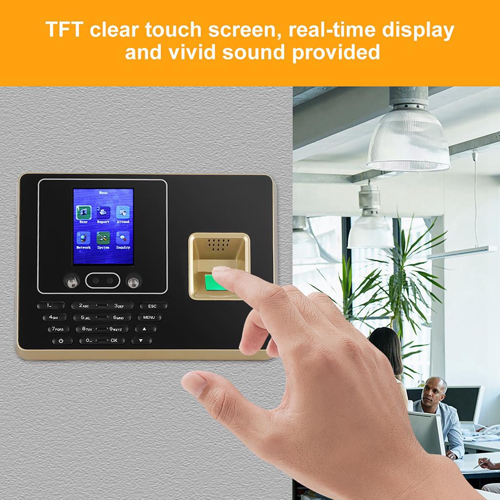 2,8-дюймовый TFT LCD экран, устройство распознавания отпечатков пальцев, устройство учета рабочего времени