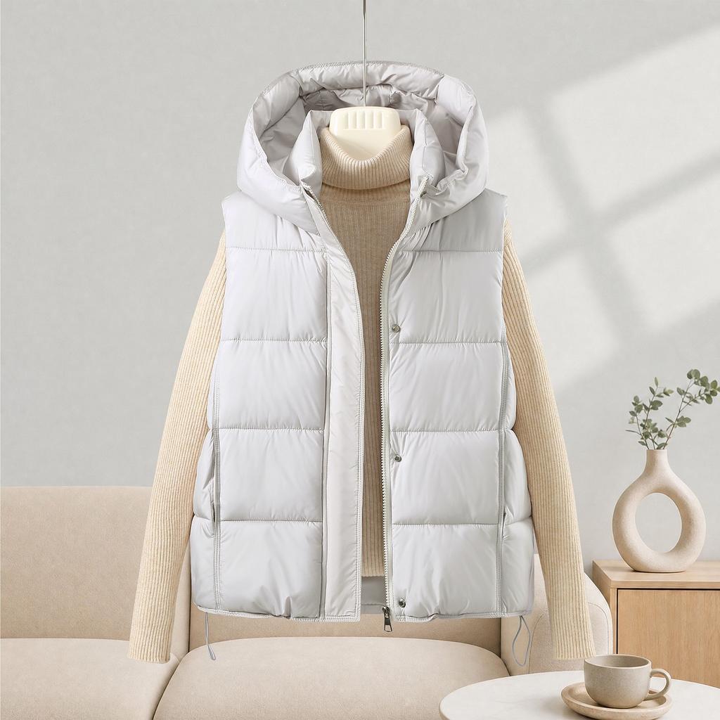 Vest vest women's loose cotton-padded clothes feel hooded winter new large size women's coat cotton vest puffs