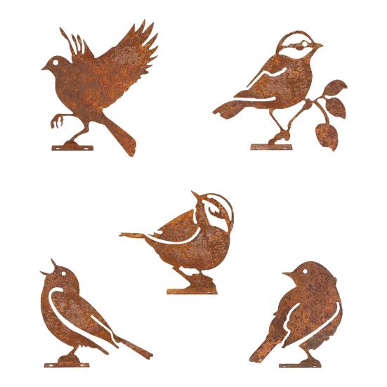 5 шт. ржавых птиц, украшения, металлический силуэт птицы, сад, двор, искусство, простая установка, железный балкон, забор, верхушка, декоративные украшения для улицы