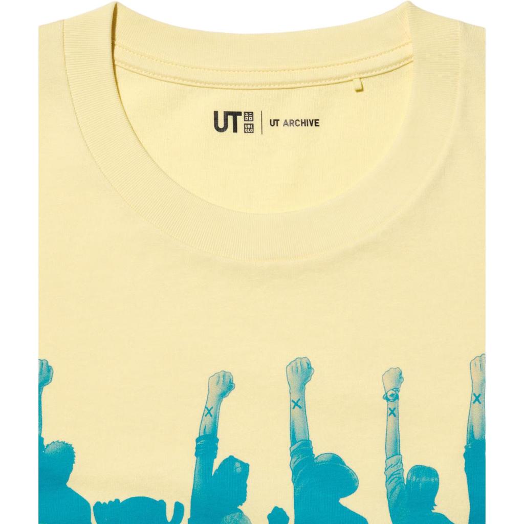 Uniqlo × Коллаборация One Piece SS25 Силуэтный узор Принт с буквами Свободная повседневная футболка с коротким рукавом Мужские футболки Желтый 480692-41