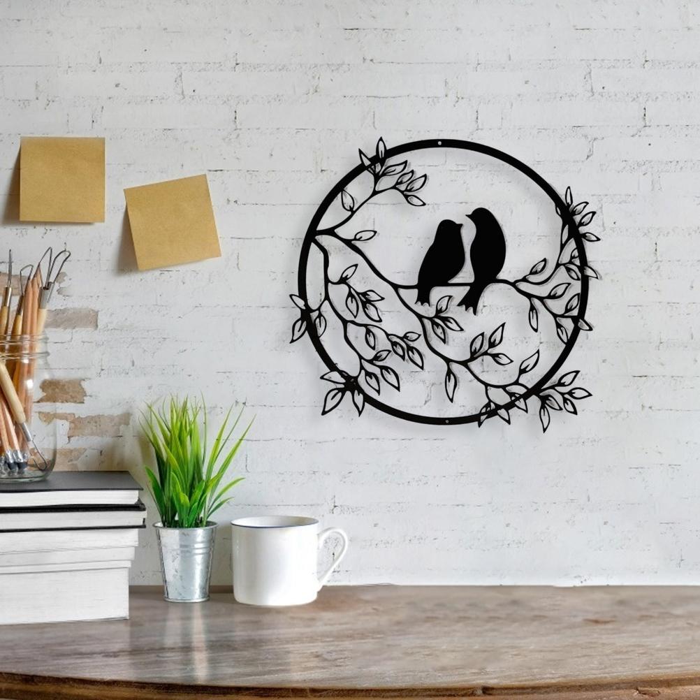 Metal Wall Art Bird On Branch Round Wall Art Bird Sign Wall Silhouette Bird Iron Artwork Hanging