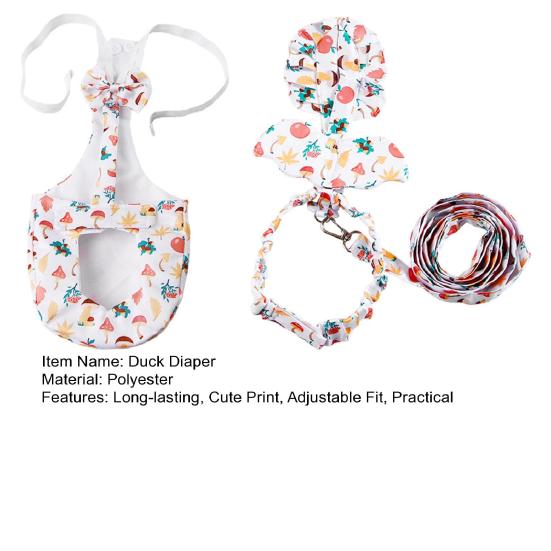 Подгузник для утки с поводком, принт «Грибы и листья», регулируемый подгузник для домашней птицы, фермерского питомца, с бантом для гуся, курицы, утки