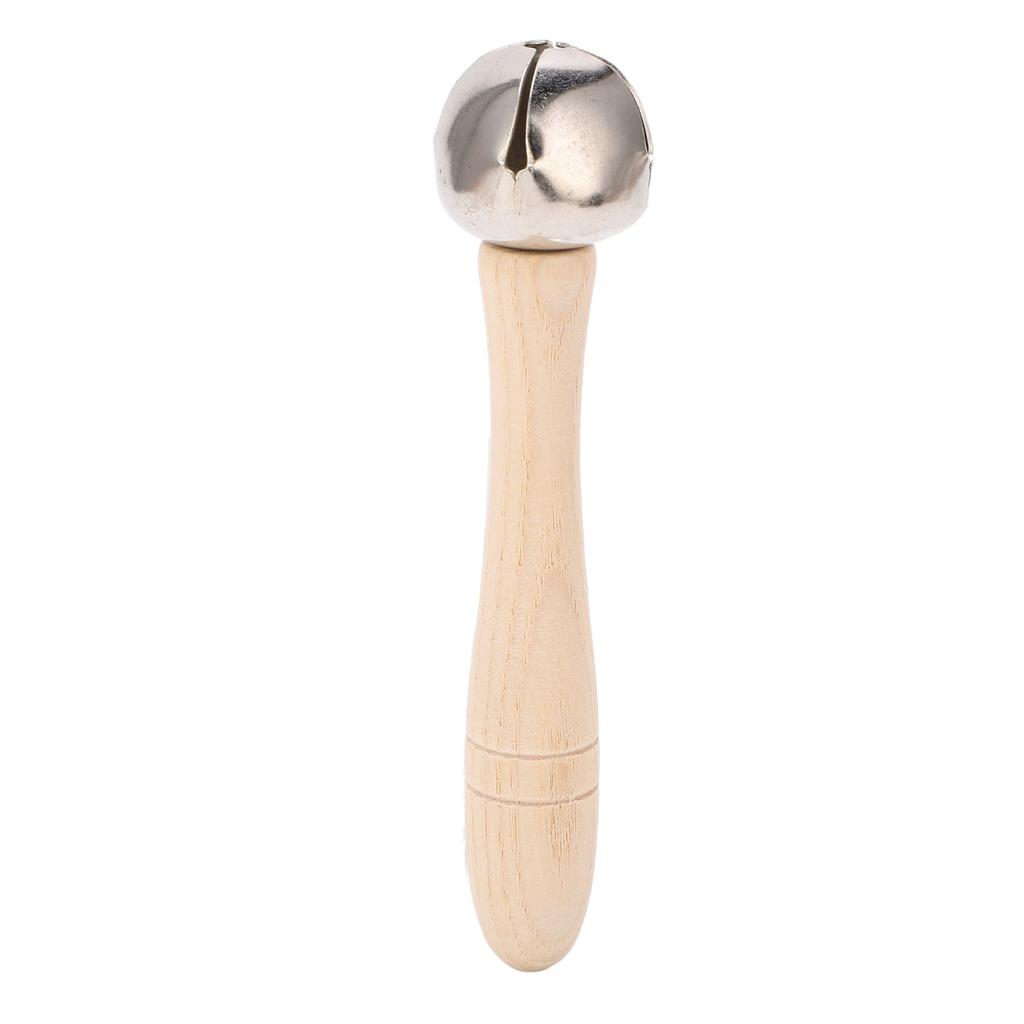 Wooden Jingle Hand Bell Solid Wood Handle Stick Shaker Children Musical Instrument Orff Toy Round