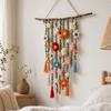 Wooden Branch Crochet Wall Hanging Yarn Floral Tapestry Macrame Wall Hanging  Living Room Decor