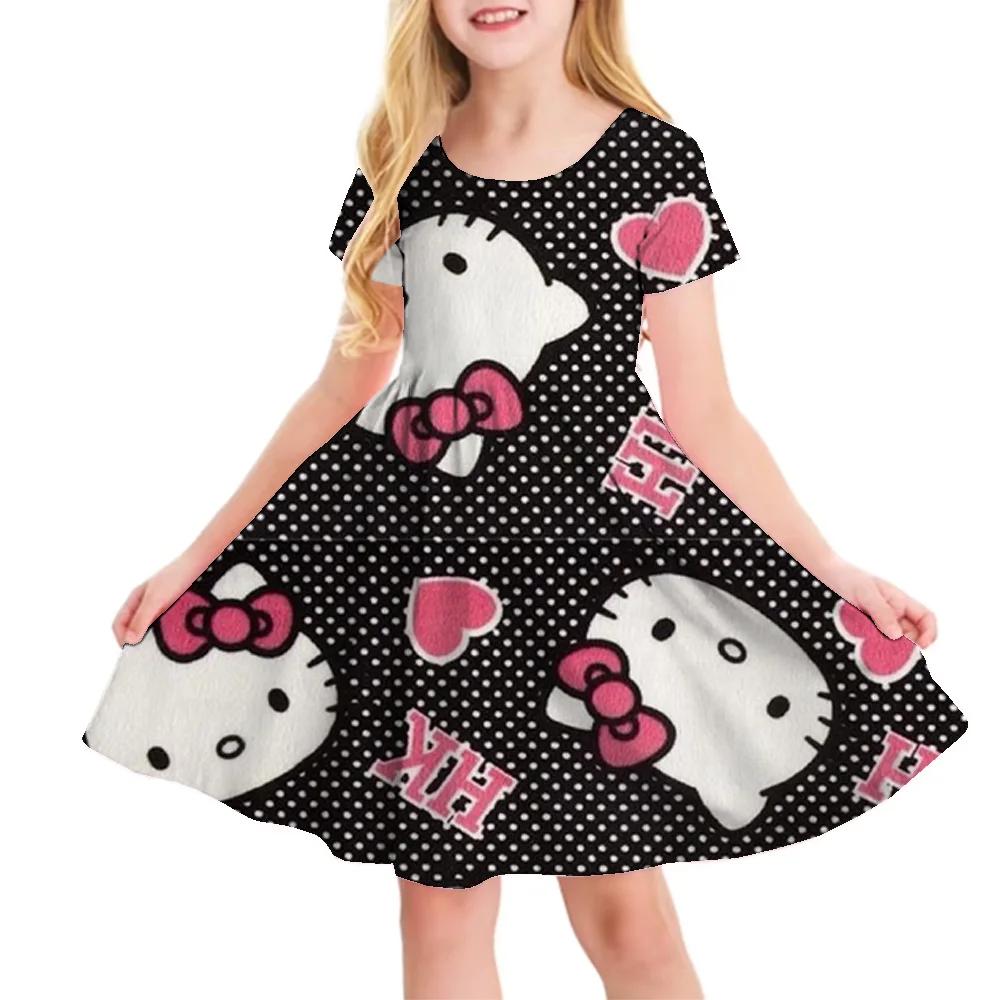Детские футболки-платья с принтом Hello Kitty, Куроми, Моя Мелоди, Повседневные платья для девочек, Милая одежда с Китти для детей 1-10 лет, Летние, Удобные