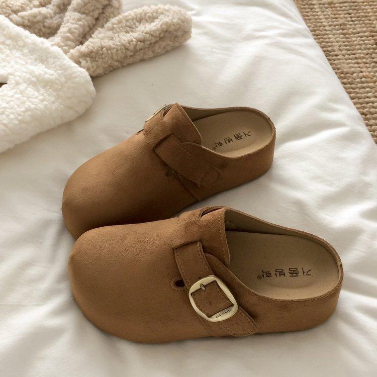 Ретро кожаные Бокен полушлепки женская верхняя одежда 2025 осень новая однопедальные мягкая подошва нескользящие сумка голова мюли