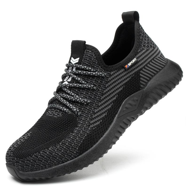 Мужские дышащие рабочие ботинки Flyknit со стальным подноском - Мягкая подошва, Защитная обувь от ударов для летнего строительства