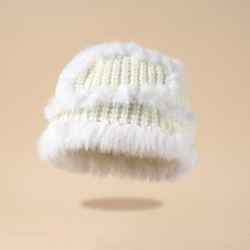 Вязаная шапка-ведро из меха кролика, женская, зима 2023, новая плюшевая утолщенная термошапка с изображением маленького лица