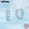 925 Sterling Silver Ice Blue Flower Zircon Hoop Earrings For Women Beauty Snowflake Ear Buckle Pendientes Winter Jewelry