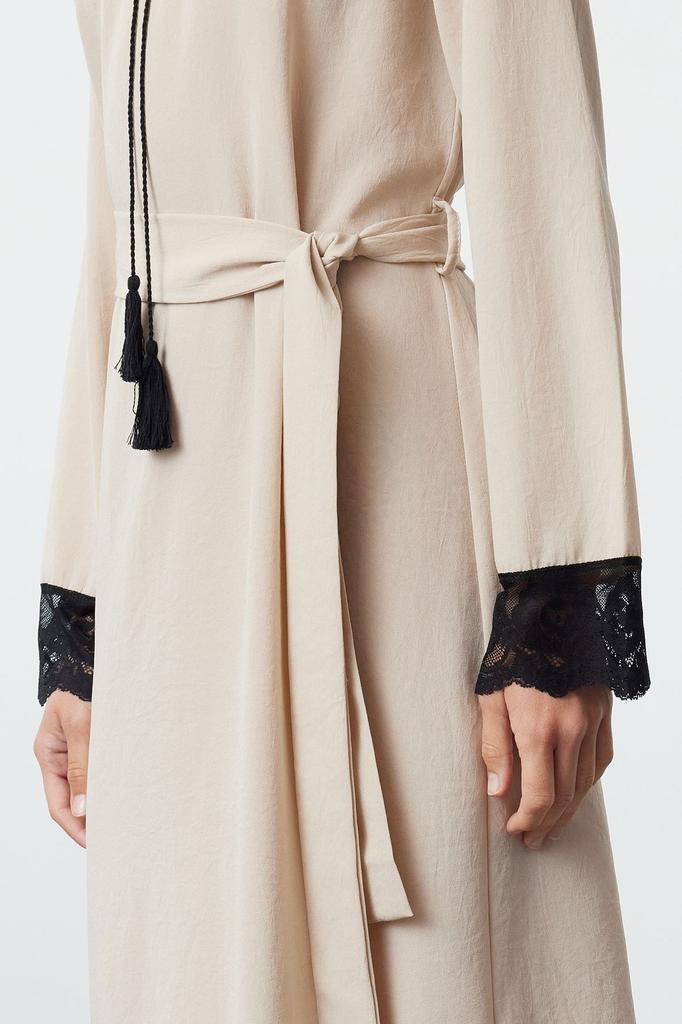 Women's Style Hijab Dress Ecru Sleeve Lace Detailed Woven Dress