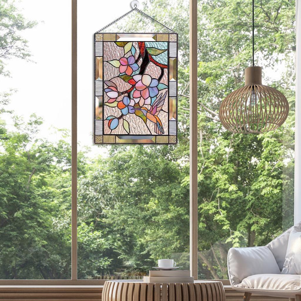 Stained Glass Window Stained Glass Window Hangings Panel Gorgeous Flowers with Chain Stainglass Window Decors Wall Art Flowers