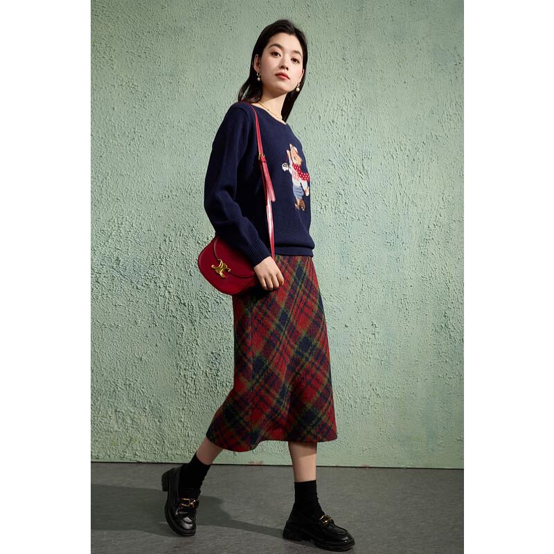 Sancai Plus Size Retro Plaid High-Waisted Slit Maxi Skirt