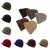 Earflap Short Brim Beanie Cap Thicken Add Plush Lined Hat Fashion Warm Knitted Peaked Cap  Winter