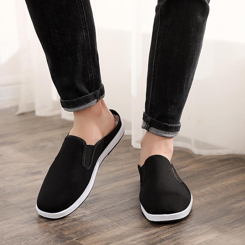 Мужские летние тканевые тапочки «Старый Пекин», дышащие, удобные, без задника, слипоны, повседневная обувь для улицы, ленивый дизайн с полуоткрытой пяткой