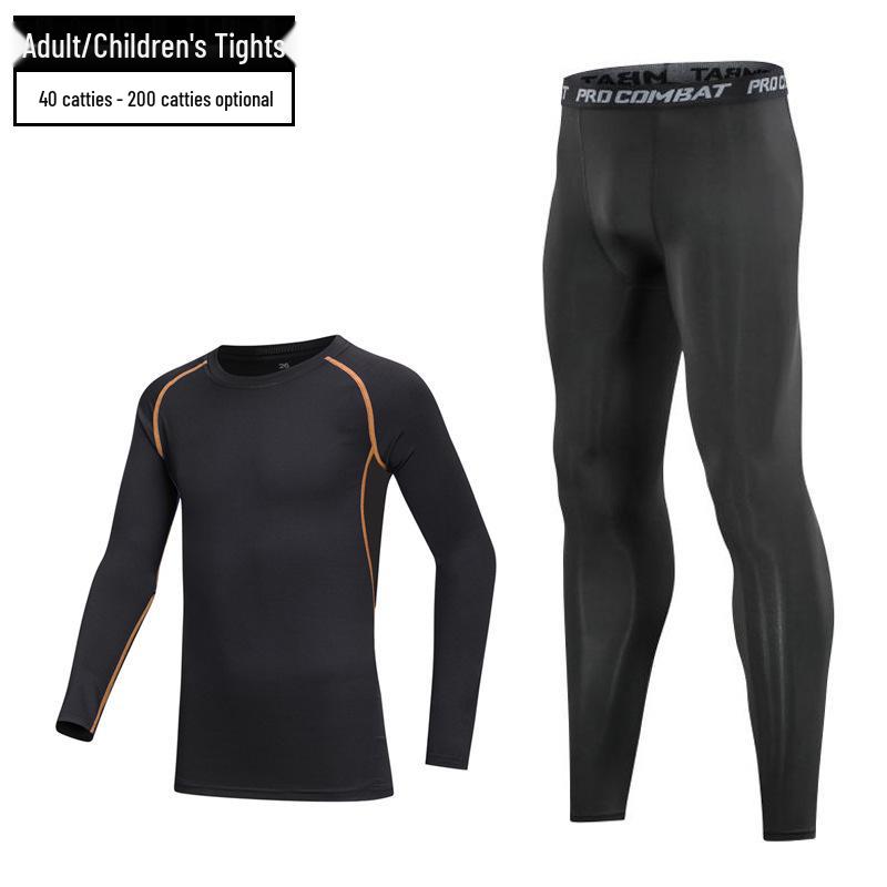 Плюшевые детские баскетбольные и футбольные быстросохнущие тренировочные костюмы для мальчиков - осенне-зимние спортивные тайтсы и базовые топы