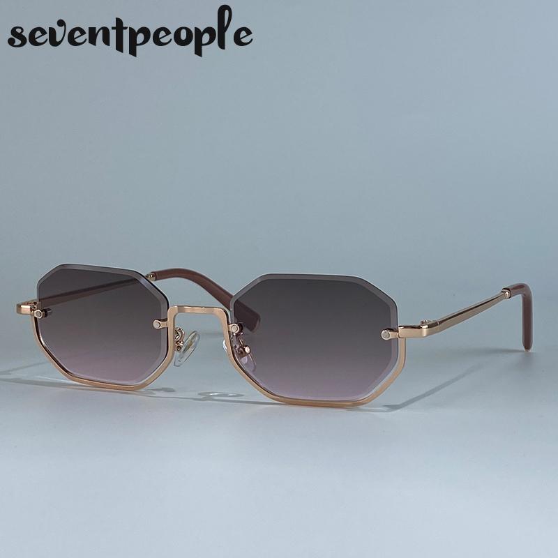 Steampunk Semi-Rimless Rectangle Sunglasses Women  Luxury Brand Vintage Metal Outdoor Sunglass Trendy Driving Shades UV400