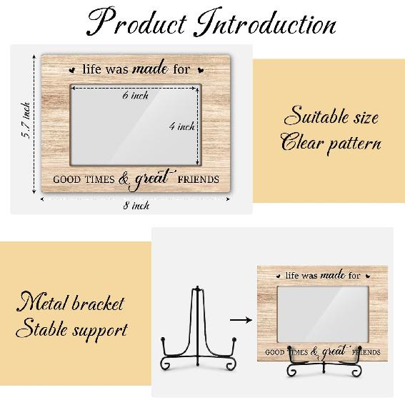 Utaqer Friend Picture Frame, Life Was Made For Good Times Great Friends, Picture Gifts For Women Men Bestie, Wooden Picture Frame For Birthday Party