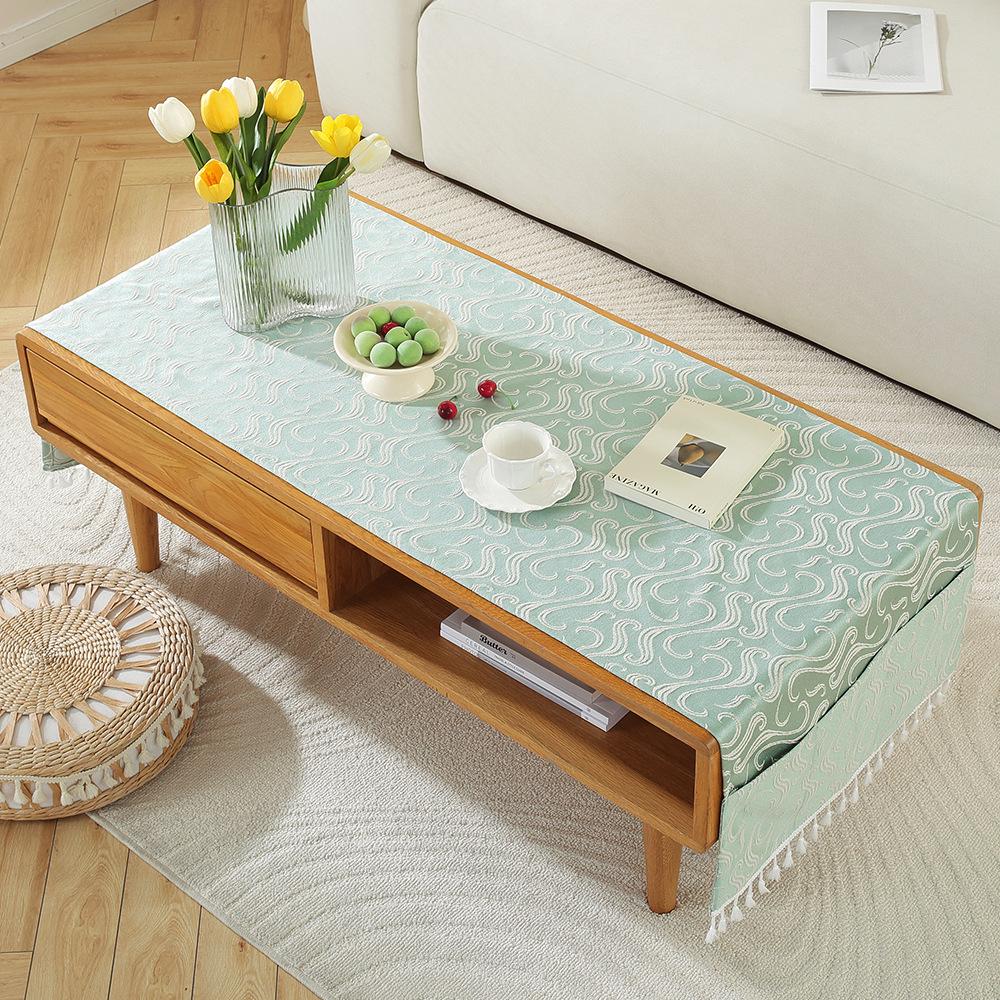 Rectangle Tablecloth Coffee Table Mat Table Mat Fabric Embroidery Jacquard Tassel Household Dust Cover